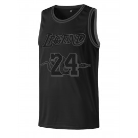 Men's All Black Basketball Suit # 24 Classic Retro Embroidered Sleeveless Sweatwicking And Breathable Tank Top Basketball Suit