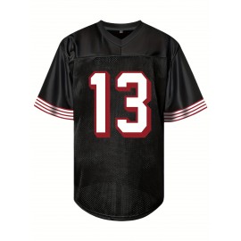 Men's Black # 13 American Football Jacket With Loose Embroidered Sports, Fashionable, Casual, Street Breathable Rugby Top