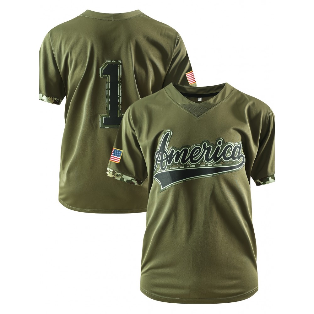 Men's Breathable Football Jersey, Athletic V-Neck Short Sleeve Training & Game Uniform, Sport Style