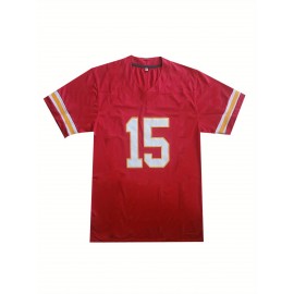 Men's Red #15 American Football Jersey - Loose Fit Breathable V-Neck Embroidered Sportswear, All-Season Casual Streetwear Top for Outdoor Activities & Sports, Football Clothes, Durable Sportswear