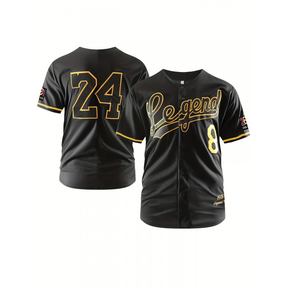 Men's Short Sleeve V-neck Baseball Jersey With Letter And Number Embroidered For Training And Competition