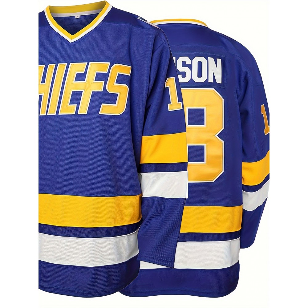 Men's Blue # 18 Ice Hockey Shirt, Loose Embroidered Long Sleeve, Sporty, Fashionable And Casual, Street Breathable