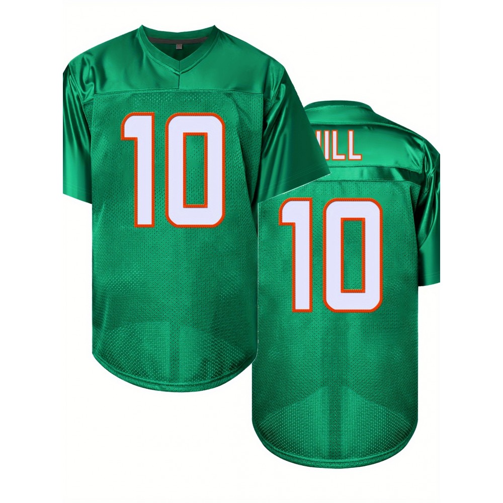 Men's Green # 10 Breathable Rugby Shirt, Sports V-neck Short Sleeve Training Match Uniform, Embroidered American Football Shirt