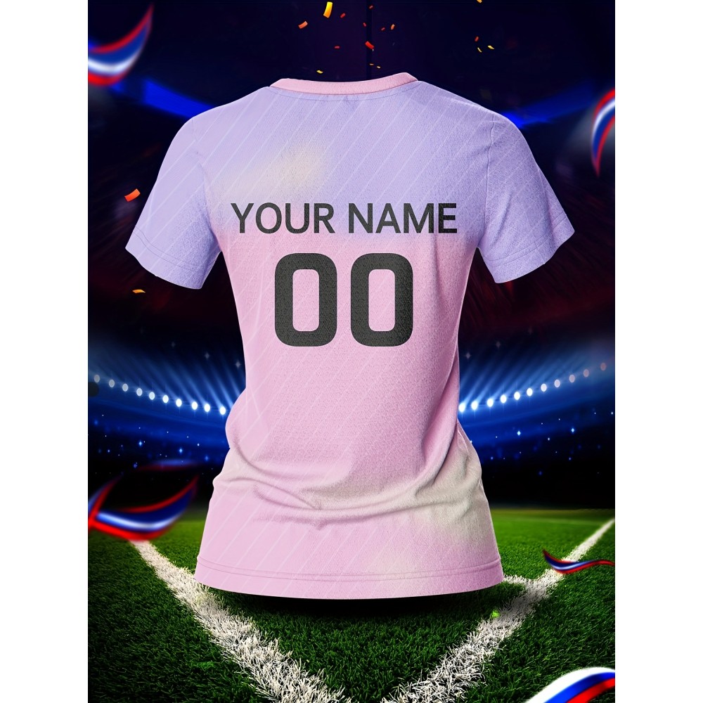 Customizable Women's V-Neck Soccer Jersey - Personalized Name & Number, Pink & Purple Design, Breathable Polyester for Sports, Fitness, and Team Training