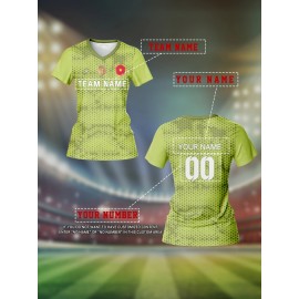 Customized Women's V-Neck Football Jersey - Personalized Name & Number, Breathable Polyester, Quick-Dry, Lime Green with Red Accents, Ideal for Team Training & Sports Fitness, Athletic Jersey | Personalized Sports Top | Lightweight Athletic Wear