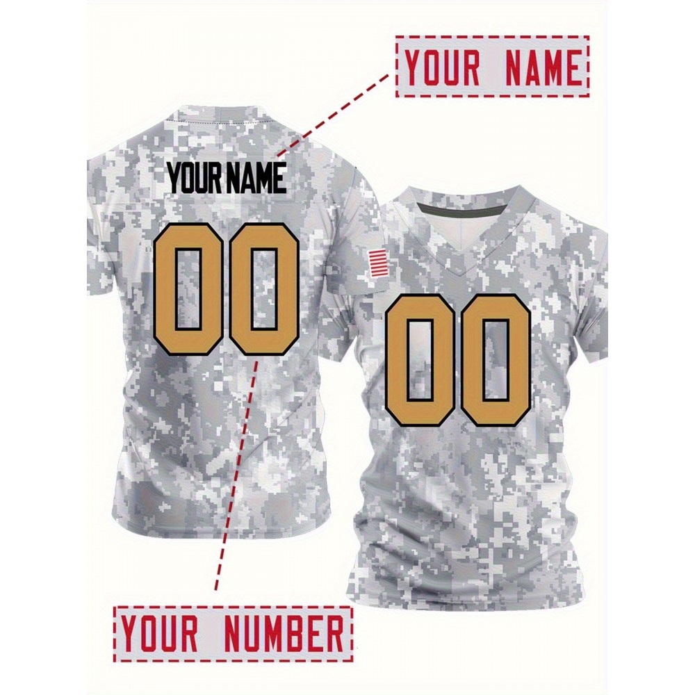 Customizable Women'S Plus Size Football Jersey - Personalized Name & Number, Breathable V-Neck Design, Camouflage Print, Ideal for Team or Casual Wear, Summer Sports Apparel, Football Jersey