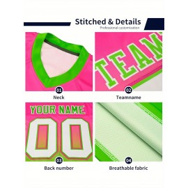 Customizable Plus Size Women'S Football Jersey - Personalized Name & Number, V-Neck Short Sleeve, Black & Neon Green with White Stripes & Logo, Breathable Summer Sports Training Uniform for Outdoor Competition