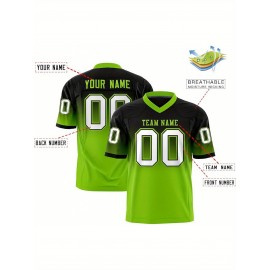 Customizable Plus Size Women'S Football Jersey - Personalized Name & Number, V-Neck Short Sleeve, Black & Neon Green with White Stripes & Logo, Breathable Summer Sports Training Uniform for Outdoor Competition