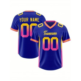 Customizable Plus Size Football Jersey - Personalized Name & Number, Vibrant Orange & Blue Gradient Design, V-Neck Short Sleeve, Breathable Summer Sports Shirt for Women, Football Jersey, Athletic Wear, Sporty Look, Comfortable Fit
