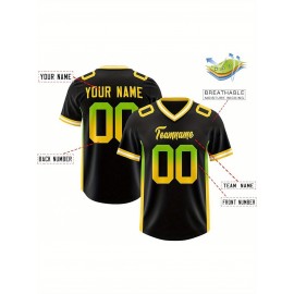 Customizable Plus Size Football Jersey - Personalized Name & Number, Vibrant Orange & Blue Gradient Design, V-Neck Short Sleeve, Breathable Summer Sports Shirt for Women, Football Jersey, Athletic Wear, Sporty Look, Comfortable Fit