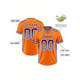 Customizable Plus Size Football Jersey - Personalized Name & Number, Vibrant Orange & Blue Gradient Design, V-Neck Short Sleeve, Breathable Summer Sports Shirt for Women, Football Jersey, Athletic Wear, Sporty Look, Comfortable Fit