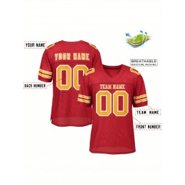Customized Fitted Plus Size Football Jersey, Personalized Team Name Number, Large Size Women'S Sports Jersey, V-Neck, Non-Stretch Fabric, Print, Summer, with Team Logo, for Sports Activities
