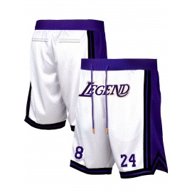 Men's White #8-24 Basketball Shorts with Classic Embroidered Lettering - Breathable Loose-Fit Athletic Shorts for Training, Games & Casual Wear - Machine Washable All-Season Comfort, Basketball Accessories