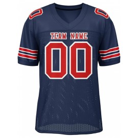 Custom Football Jersey - Personalized Team & Number, Breathable Sweat-Wicking Fabric, V-Neck Design for Men & Women, Plus Size Sports Training T-Shirt for Summer, Football Jersey, Sports Fan Apparel, Sporty Aesthetic, Comfortable Fit