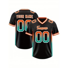 Customizable Plus Size Football Jersey - Personalized Name & Number, Vibrant Orange & Blue Gradient Design, V-Neck Short Sleeve, Breathable Summer Sports Shirt for Women, Football Jersey, Athletic Wear, Sporty Look, Comfortable Fit