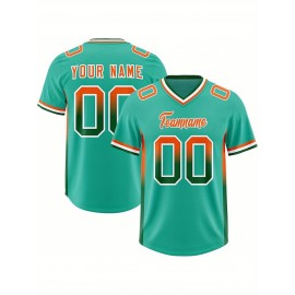 Customizable Plus Size Football Jersey - Personalized Name & Number, Vibrant Orange & Blue Gradient Design, V-Neck Short Sleeve, Breathable Summer Sports Shirt for Women, Football Jersey, Athletic Wear, Sporty Look, Comfortable Fit