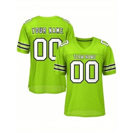 Customized Fitted Plus Size Football Jersey, Personalized Team Name Number, Large Size Women'S Sports Jersey, V-Neck, Non-Stretch Fabric, Print, Summer, with Team Logo, for Sports Activities
