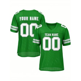 Customized Fitted Plus Size Football Jersey, Personalized Team Name Number, Large Size Women'S Sports Jersey, V-Neck, Non-Stretch Fabric, Print, Summer, with Team Logo, for Sports Activities