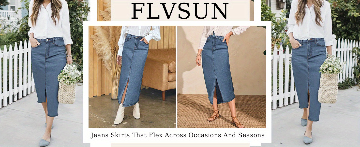 Womens Front   Thigh   Denim Skirt High Waist Casual Midi Length Jean Skirt for Curvy Females details 0